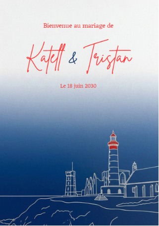 Faire-part et papeterie de mariage Collection Phare Saint-Mathieu trait blanc personnalisable sur Canva – Image 11