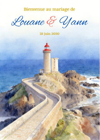 Faire-part et papeterie de mariage Collection Phare du Petit Minou Aquarelle personnalisable sur Canva – Image 11