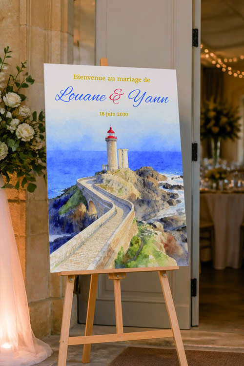 Faire-part et papeterie de mariage Collection Phare du Petit Minou Aquarelle personnalisable sur Canva – Image 5