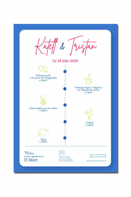 Faire-part et papeterie de mariage Collection Phare Saint-Mathieu trait blanc personnalisable sur Canva – Image 7