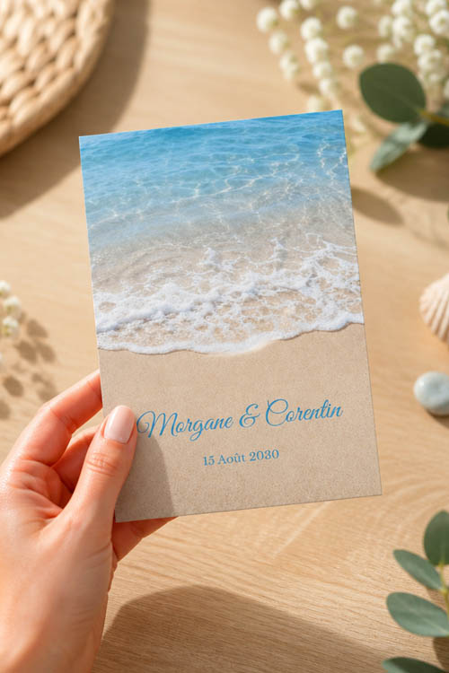 Faire-part et papeterie de mariage Plage personnalisable sur Canva