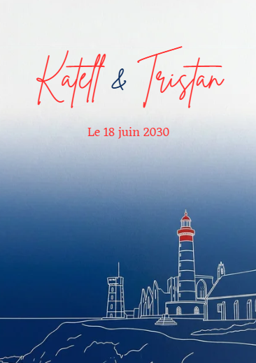 Faire-part et papeterie de mariage Collection Phare Saint-Mathieu trait blanc personnalisable sur Canva – Image 6