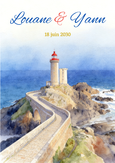 Faire-part et papeterie de mariage Collection Phare du Petit Minou Aquarelle personnalisable sur Canva – Image 6