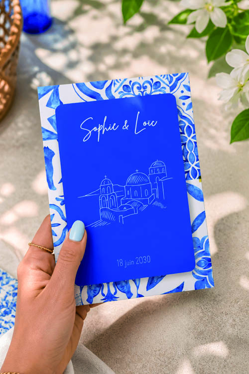 Faire-part et papeterie de mariage Collection Cyclades personnalisable sur Canva