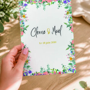 Faire-part et papeterie de mariage Collection Fleurie personnalisable sur Canva