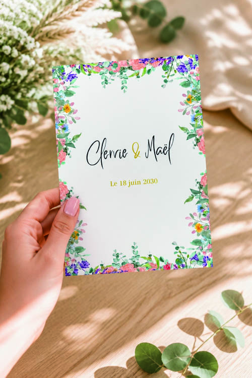Faire-part et papeterie de mariage Collection Fleurie personnalisable sur Canva