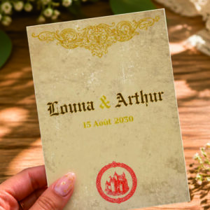 Faire-part et papeterie de mariage Médiévale personnalisable sur Canva