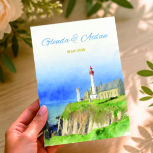 faire-part planche de surf - menu marque-places plan de table et affiche de bienvenue assortis