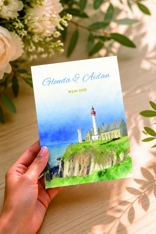 faire-part planche de surf - menu marque-places plan de table et affiche de bienvenue assortis