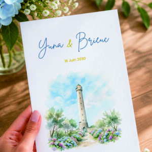 Faire-part et papeterie de mariage Collection Phare de Trézien personnalisable sur Canva