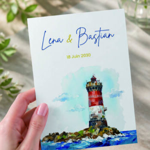 Faire-part et papeterie de mariage Collection Phare des Pierres noires personnalisable sur Canva