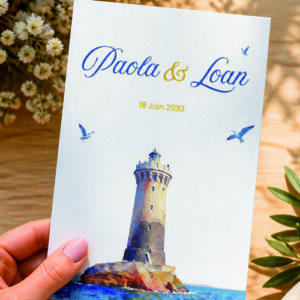 Faire-part et papeterie de mariage Collection Phare du Four personnalisable sur Canva