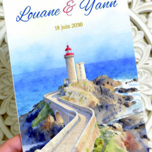 Faire-part et papeterie de mariage Collection Phare du Petit Minou Aquarelle personnalisable sur Canva