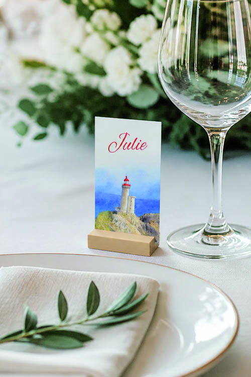 Faire-part et papeterie de mariage Collection Phare du Petit Minou Aquarelle personnalisable sur Canva – Image 4