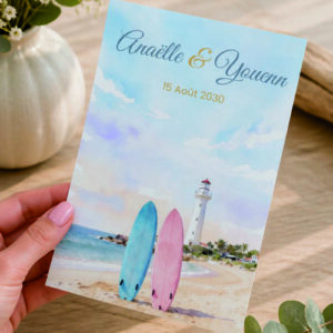 Faire part Menu Marque place Affiche de bienvenue planche de surf