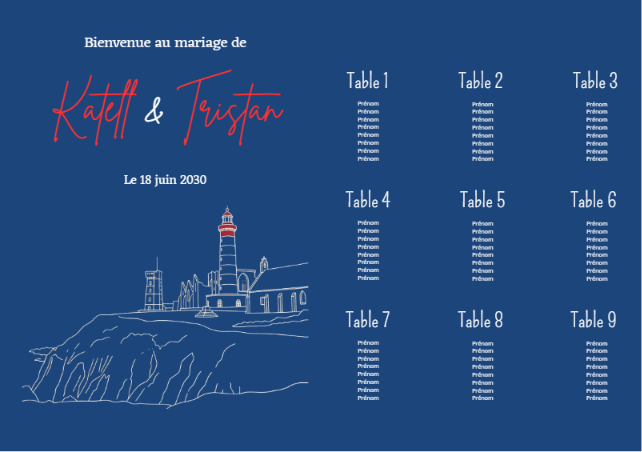 Faire-part et papeterie de mariage Collection Phare Saint-Mathieu trait blanc personnalisable sur Canva – Image 8