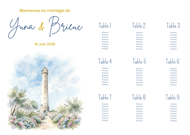 Faire-part et papeterie de mariage Collection Phare de Trézien personnalisable sur Canva – Image 8