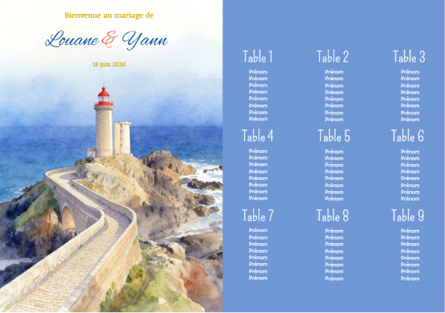 Faire-part et papeterie de mariage Collection Phare du Petit Minou Aquarelle personnalisable sur Canva – Image 8