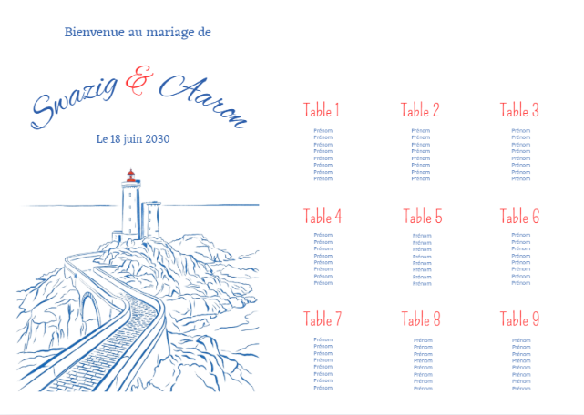 Faire-part et papeterie de mariage Collection Phare du Petit Minou trait fin personnalisable sur Canva – Image 8