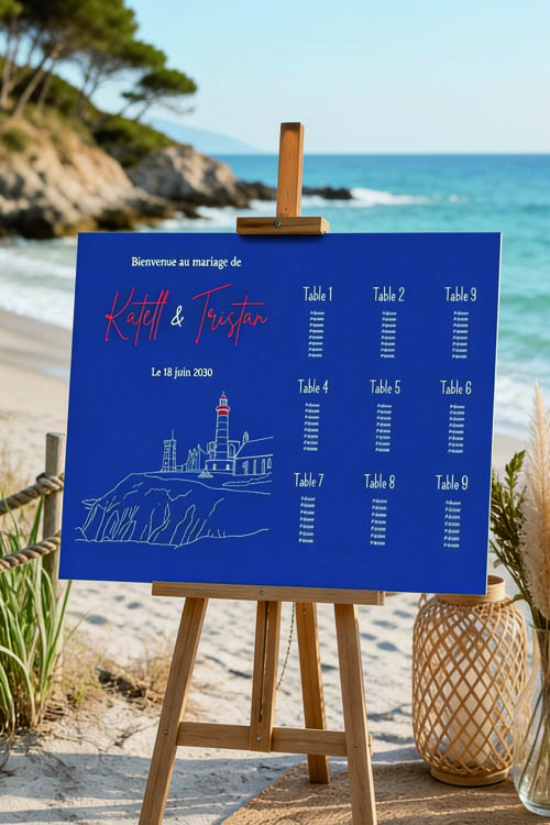 Faire-part et papeterie de mariage Collection Phare Saint-Mathieu trait blanc personnalisable sur Canva – Image 2
