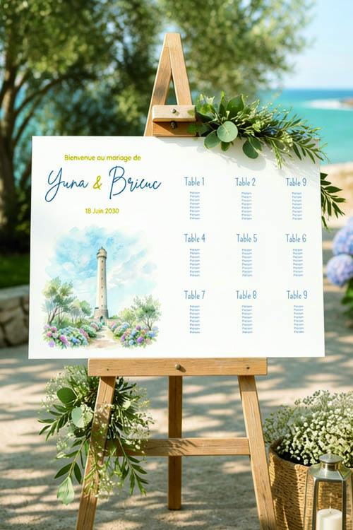 Faire-part et papeterie de mariage Collection Phare de Trézien personnalisable sur Canva – Image 2