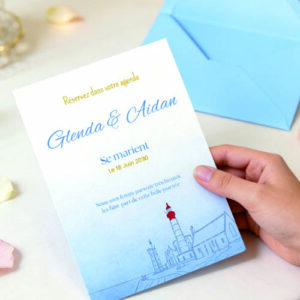 Save the date de mariage phare saint mathieu GRATUIT et personnalisable sur canva