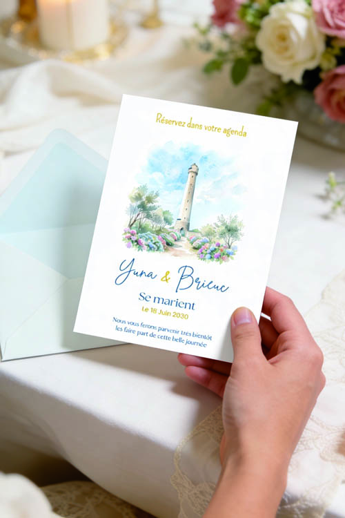 Save the date "Phare de Trézien" Gratuit personnalisable sur Canva