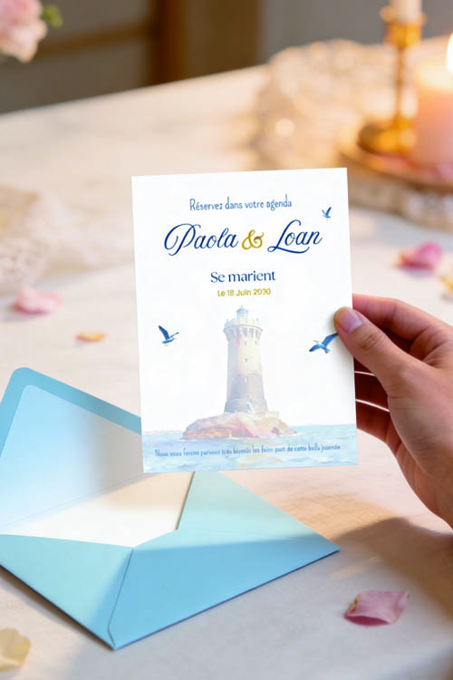 Save the date "Phare du Four" Gratuit personnalisable sur Canva